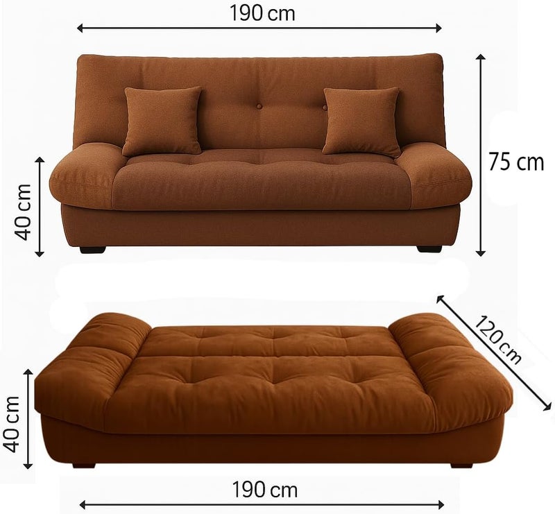 Aroma Homes Modern 3-Seater Convertible Sofabed - Brown - Image 2